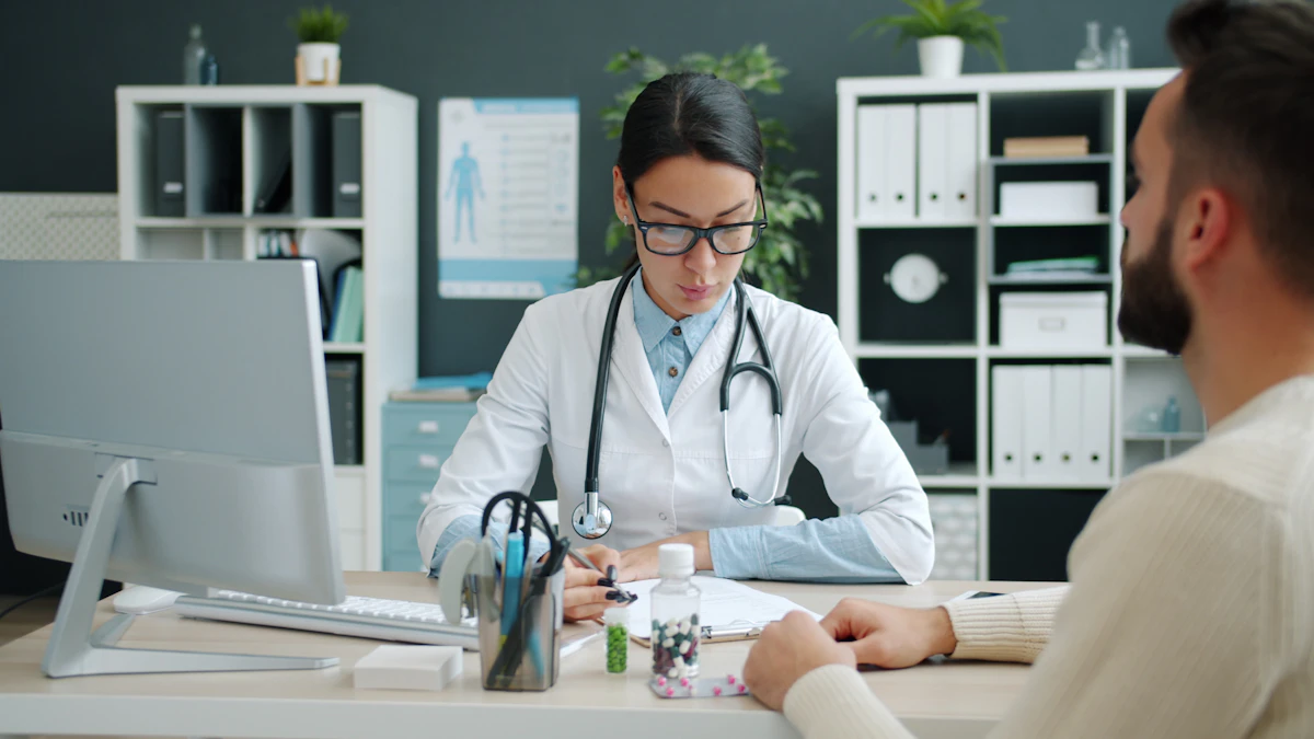 Fully clothed patient consulting with a female physician for a DOT physical